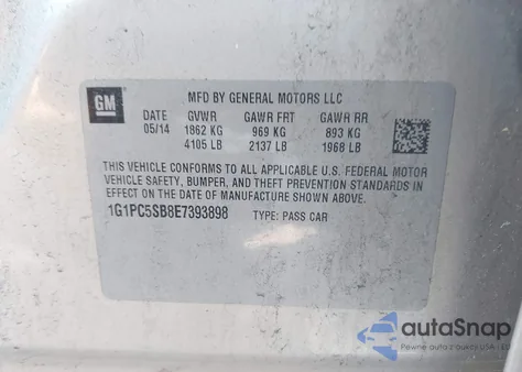 2014 Chevrolet Cruze 1Lt Auto from USA, damaged, VIN 1G1PC5SB8E7393898